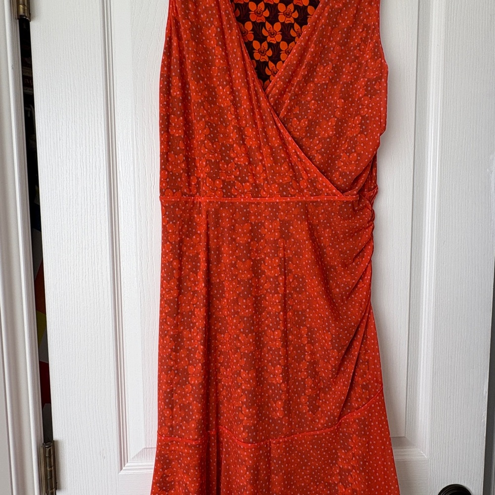 Reversible Vibrant Orange Sleeveless V-Neck Midi Wrap Dress - Picture 2 of 2
